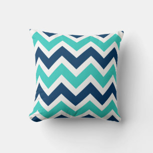 Navy Blue en Blauwgroen Chevron Zigzag Pattern Kussen