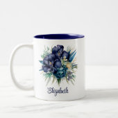 Navy Blue en Blauwgroen Floral Custom Name Mok (Links)