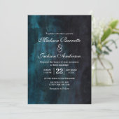 Navy Blue en Blauwgroen Waterverf Wash Wedding Kaart (Staand voorkant)