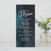 Navy Blue en Blauwgroen Waterverf & White Wedding  Menu (Staand voorkant)