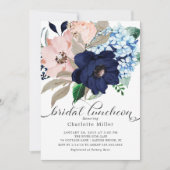 Navy Blue en Blush Bloemen Bridal Luncheon Kaart (Voorkant)
