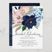 Navy Blue en Blush Bloemen Bridal Luncheon Kaart (Voorkant / Achterkant)