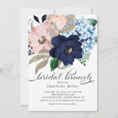Navy Blue en Blush Bloemen Bruids Brunch Kaart (Voorkant)