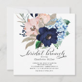 Navy Blue en Blush Bloemen Bruids Brunch Kaart (Voorkant)