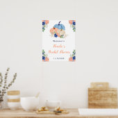 Navy Blue en Blush Bloemen Pompoenen Bruids Welkom Poster (Keuken)