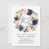 Navy Blue en Blush Bloemenkrans Afstuderen Kaart (Voorkant)