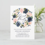 Navy Blue en Blush Bloemenkrans Afstuderen Kaart (Staand voorkant)