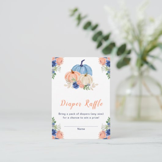 Navy Blue en Blush Bloemenpompoenen Baby shower Informatiekaartje (Staand voorkant)