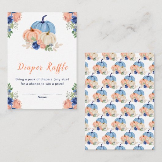 Navy Blue en Blush Bloemenpompoenen Baby shower Informatiekaartje (Voorkant / Achterkant)