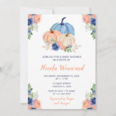 Navy Blue en Blush Bloemenpompoenen Baby shower Kaart (Voorkant)