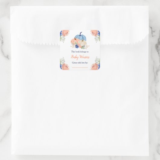 Navy Blue en Blush Bloemenpompoenen Baby shower Vierkante Sticker (Tas)