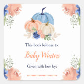 Navy Blue en Blush Bloemenpompoenen Baby shower Vierkante Sticker (Voorkant)