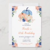 Navy Blue en Blush Bloemenpompoenen Verjaardag Kaart (Voorkant)