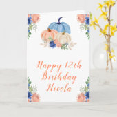 Navy Blue en Blush Bloemenpompoenen Verjaardag Kaart (Gele Bloem)