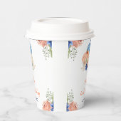 Navy Blue en Blush Bloemenpompoenen Verjaardag Papieren Bekers (Links)