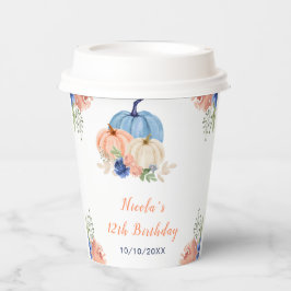 Navy Blue en Blush Bloemenpompoenen Verjaardag Papieren Bekers