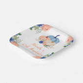 Navy Blue en Blush Bloemenpompoenen Verjaardag Papieren Bordje (Gebogen)