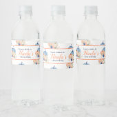 Navy Blue en Blush Bloemenpompoenen Verjaardag Waterfles Etiket (Flessen)