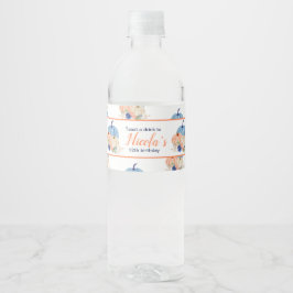 Navy Blue en Blush Bloemenpompoenen Verjaardag Waterfles Etiket