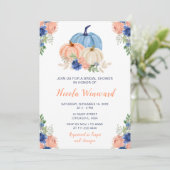 Navy Blue en Blush Bloemenpompoenen Vrijgezellenfe Kaart (Staand voorkant)