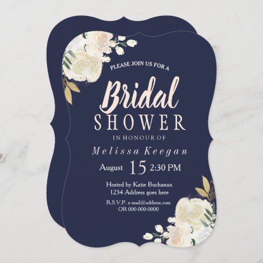 Navy Blue en Blush Bruids Douche Uitnodigingen (Voorkant / Achterkant)