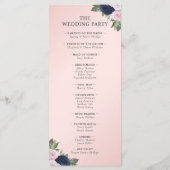 Navy Blue en Blush Floral bruiloft programma Programmakaart (Achterkant)