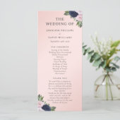 Navy Blue en Blush Floral bruiloft programma Programmakaart (Staand voorkant)