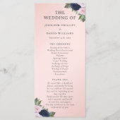 Navy Blue en Blush Floral bruiloft programma Programmakaart (Voorkant)
