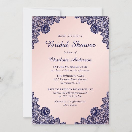 Navy Blue en Blush Floral Vrijgezellenfeest Kaart (Voorkant)