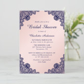 Navy Blue en Blush Floral Vrijgezellenfeest Kaart (Staand voorkant)