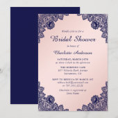 Navy Blue en Blush Floral Vrijgezellenfeest Kaart (Voorkant / Achterkant)