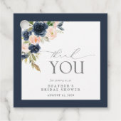 Navy Blue en Blush Floral Waterverf Vrijgezellenfe Bedankjes Labels (Voorkant)