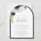 Navy Blue en Blush Floral Waterverf Vrijgezellenfe Kaart (Voorkant)