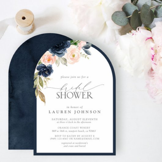 Navy Blue en Blush Floral Waterverf Vrijgezellenfe Kaart