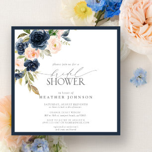 Navy Blue en Blush Floral Waterverf Vrijgezellenfe Kaart