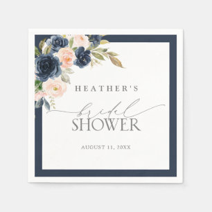 Navy Blue en Blush Floral Waterverf Vrijgezellenfe Servet
