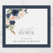 Navy Blue en Blush Floral Waterverf Vrijgezellenfe Sparkling Wijnetiket (Enkel label)