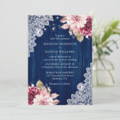 Navy Blue en Blush Floral Wedding Kaart (Staand voorkant)