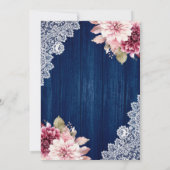 Navy Blue en Blush Floral Wedding Kaart (Achterkant)