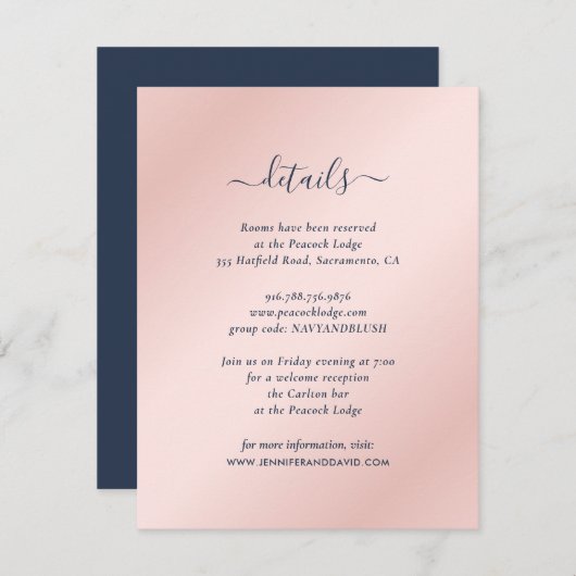 Navy Blue en Blush Guest Information Kaarten (Voorkant / Achterkant)