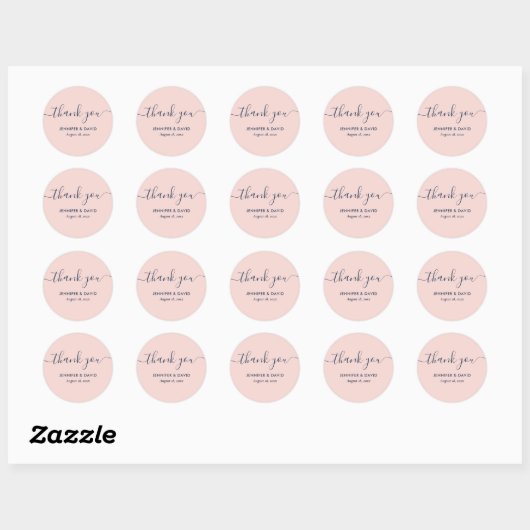Navy Blue en Blush Modern Script Dank u Ronde Sticker (Vel)