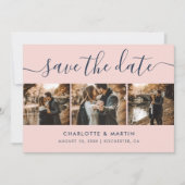 Navy Blue en Blush Modern Script Trouwfoto Save The Date (Voorkant)