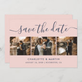 Navy Blue en Blush Modern Script Trouwfoto Save The Date (Voorkant / Achterkant)