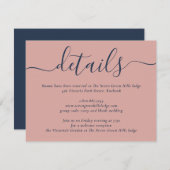 Navy Blue en Blush Modern Script Wedding Informatiekaartje (Voorkant / Achterkant)
