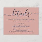 Navy Blue en Blush Modern Script Wedding Informatiekaartje (Voorkant)
