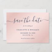 Navy Blue en Blush Modern Script Wedding Save The Date (Voorkant)