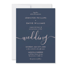 Navy Blue en Blush Photo Modern Script Wedding