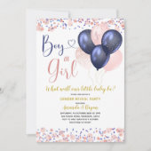 Navy Blue en Blush Pink Ballon Gender onthullen Kaart (Voorkant)