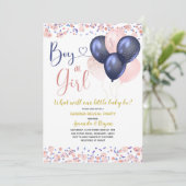 Navy Blue en Blush Pink Ballon Gender onthullen Kaart (Staand voorkant)