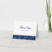 Navy Blue en Blush Pink Damask Swirl Dank u Bedankkaart (Voorkant)